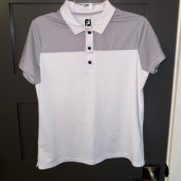 FootJoy FootJoy Women's Lisle Dot Print Yoke Polo- White size small - Picture 10 of 12